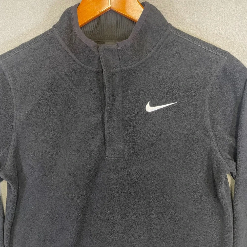 Nike Standard Fit Fleece Snap Mock Neck Pullover Black Boys Large CU2203-010